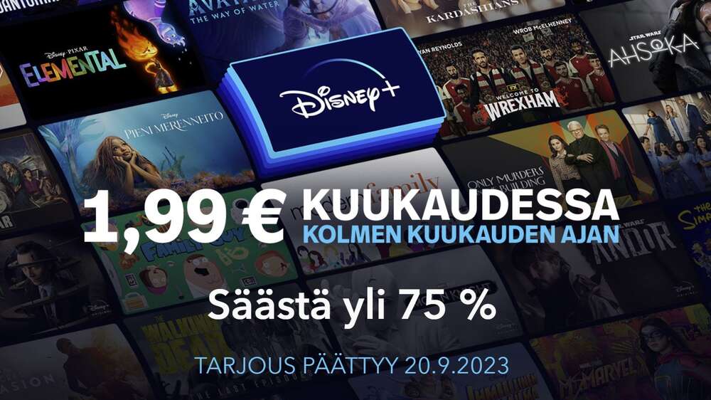Disney+ -suoratoistopalvelussa nyt hyvä tarjous: kolmen kuukauden ajan hinta vain 1,99 euroa kuukaudessa