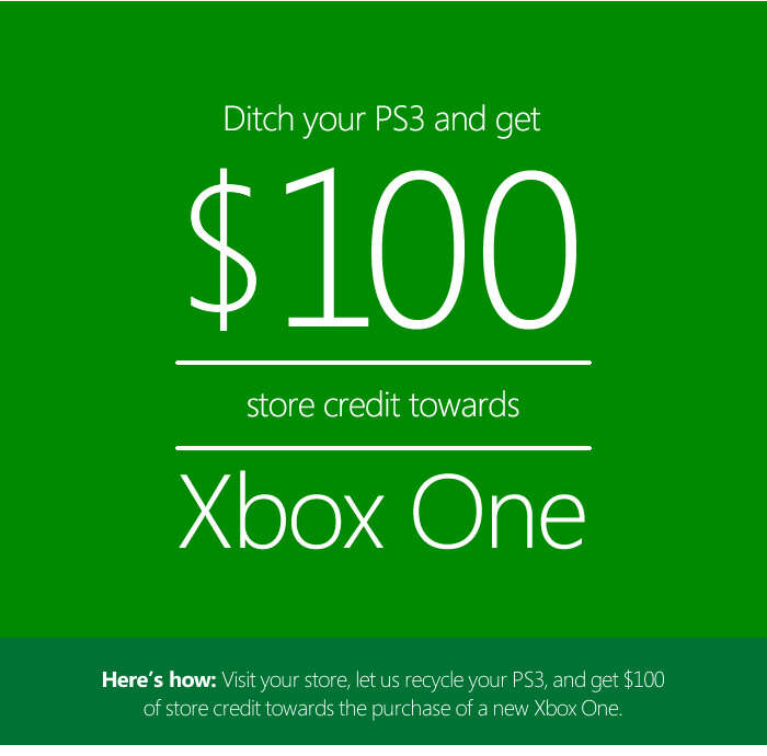 Microsoft ampuu kovilla: lupaa 100 dollaria Xbox Onen ostoon, mikäli hankkiudut eroon PS3:sta