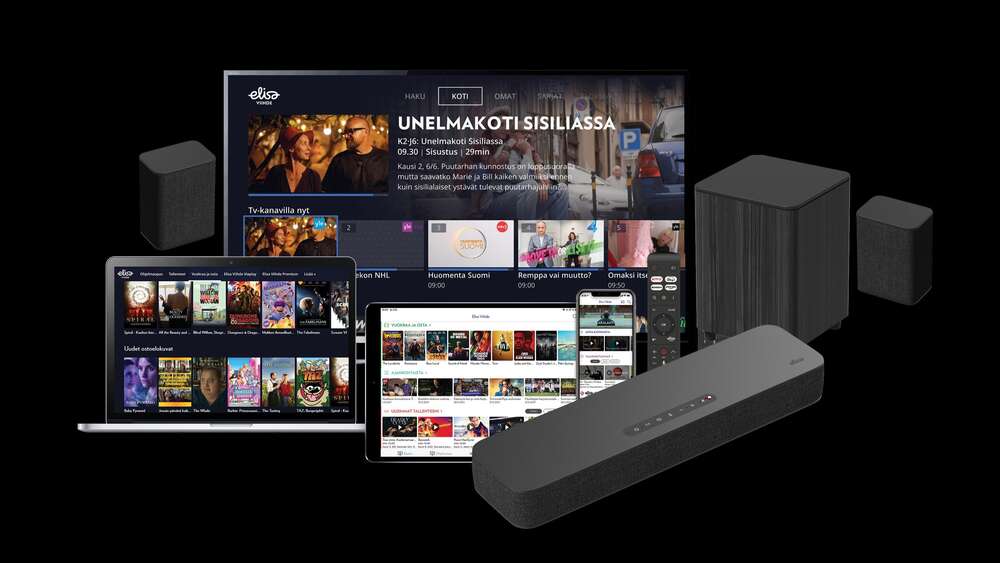 Elisa toi myyntiin soundbariin rakennetun viihdeboksin, jota voi täydentää bassokaiuttimella ja takakaiuttimilla