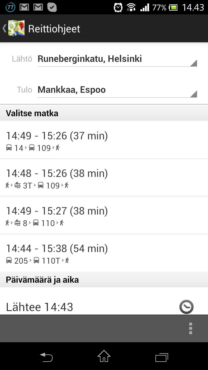 Googlen kartat kertovat nyt myös Helsingin joukkoliikenteen aikataulut