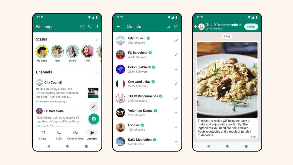 WhatsAppin Kanavat-ominaisuuden avulla yritykset, urheiluseurat ja muut toimijat voivat tehdä yksisuuntaista viestintää