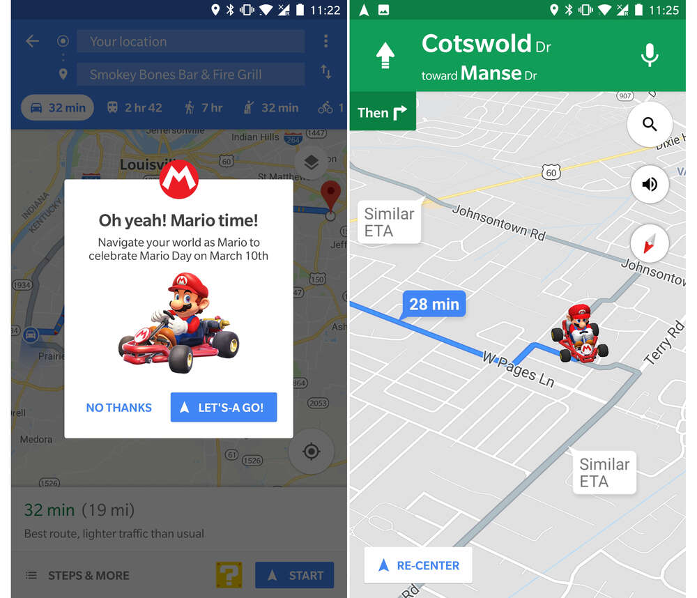 Tänään Mario-päivänä Googlen kartoissa voi ajaa Mario Kartia