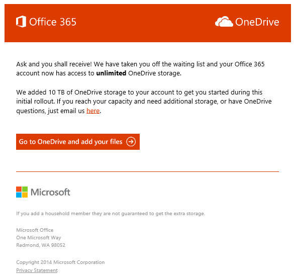 Microsoft tarjoaa Office 365 -käyttäjille rajattomasti tilaa OneDrivesta