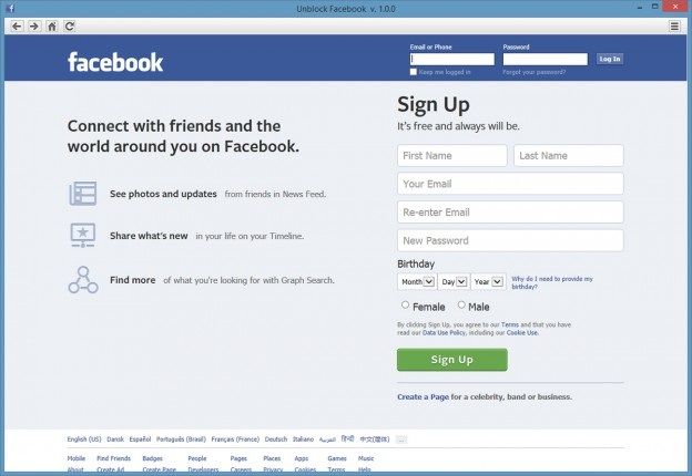 Unblock Facebook Login Page