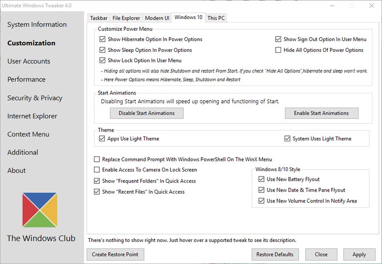 ultimate windows tweaker 4.8 for windows 10