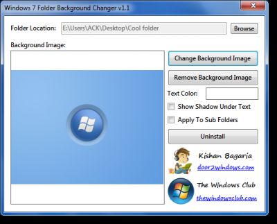 Download Windows 7 Folder Background Changer v1.1 (freeware