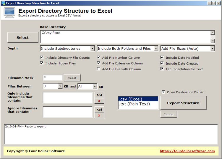 export directory list to text file