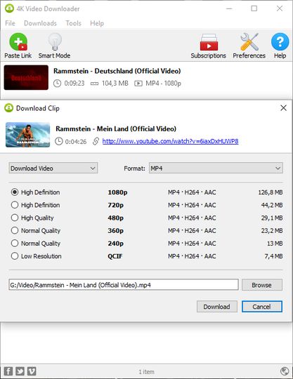 4k video downloader download sections