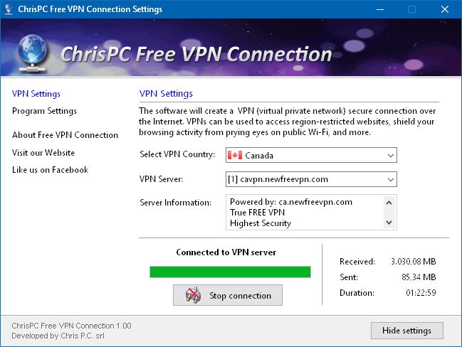 chris pc free vpn connection