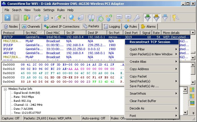 scan the ip address with commview wifi