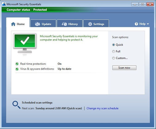 Windows 7 microsoft home security essentials