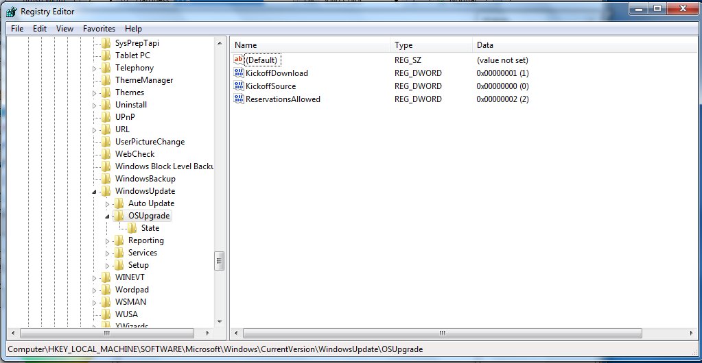 hklm software microsoft windows currentversion windowsupdate osupgrade