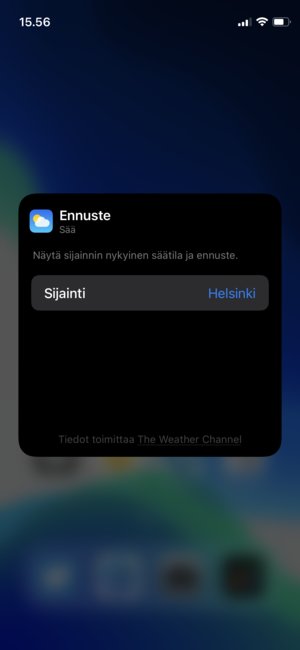 iPhonen sää-widgetin muokkausvaihtoehto