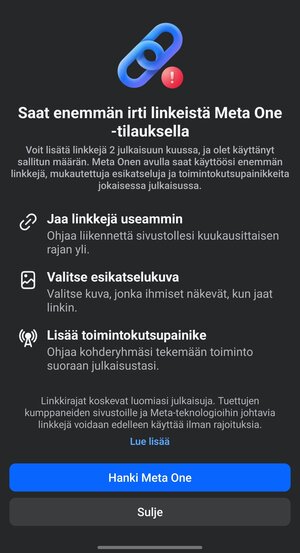 Facebook-sivut saavat enää kaksi linkkiä ilmaiseksi