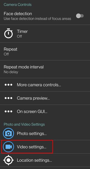 Open Camera settings screen