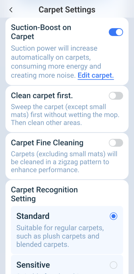Carpet cleaning settings 2/3