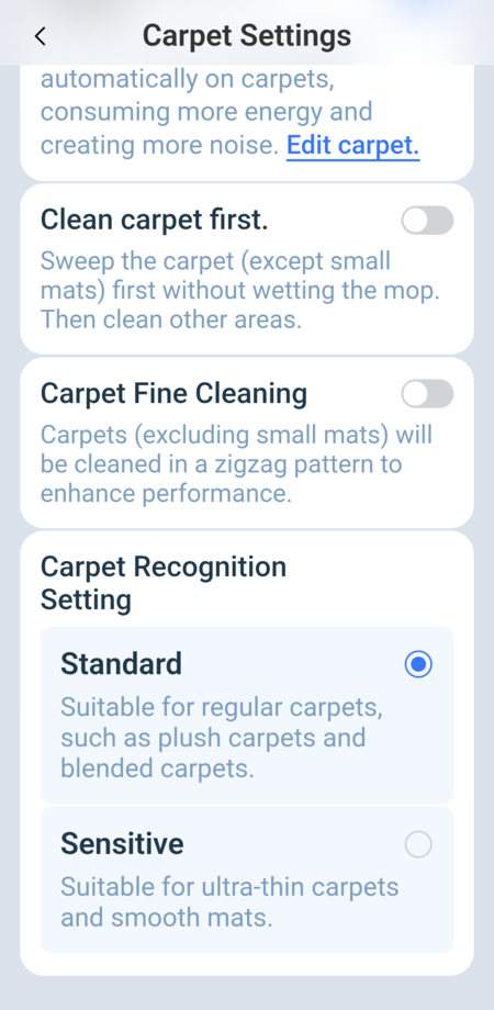 Carpet cleaning settings 3/3