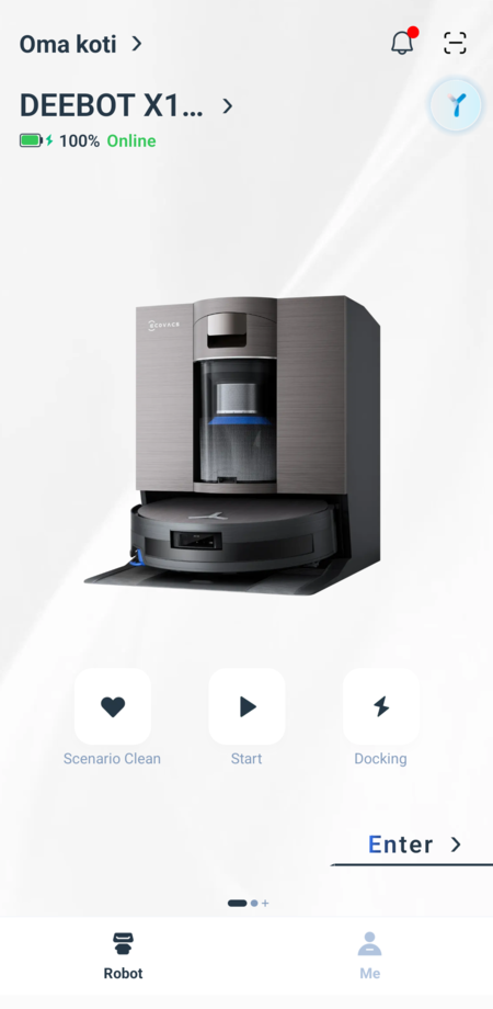 The start view of the Ecovacs app