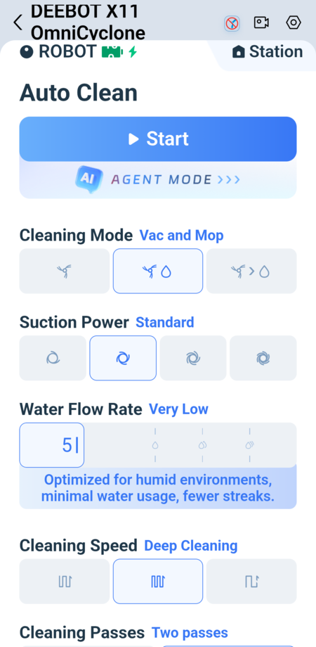 Single cleaning session settings 1/2