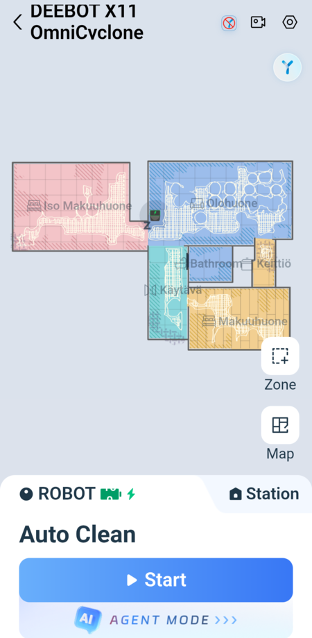 The main view of the Ecovacs X11 app