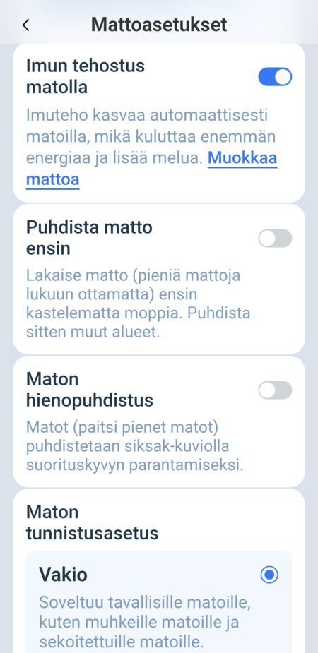 Mattojen siivouksen asetukset 2/3