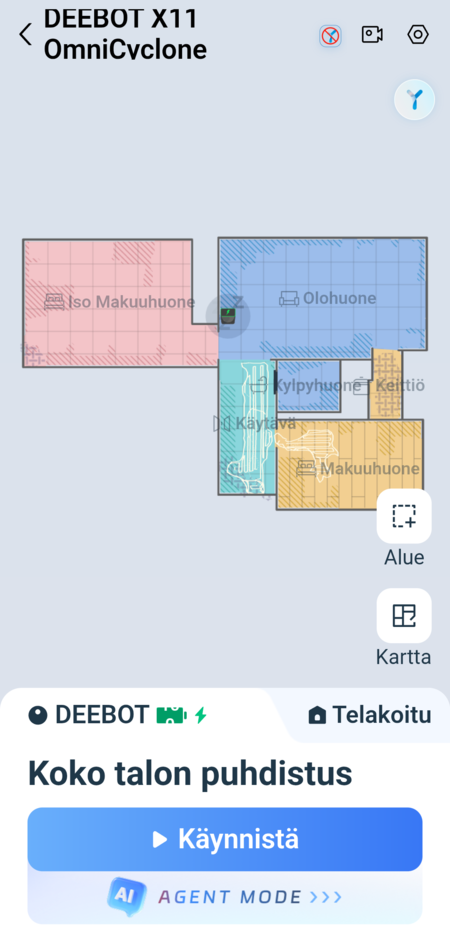 Ecovacs X11:n sovelluksen päänäkymä