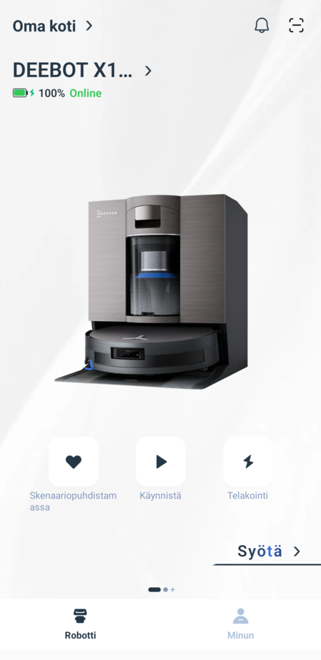 Ecovacsin sovelluksen aloitusnäkymä