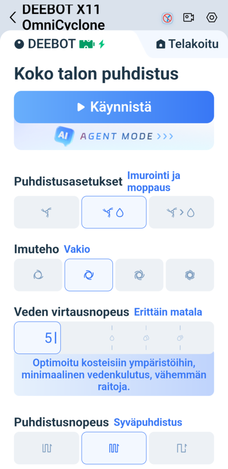 Yksittäisen siivouksen valinnat 1/2