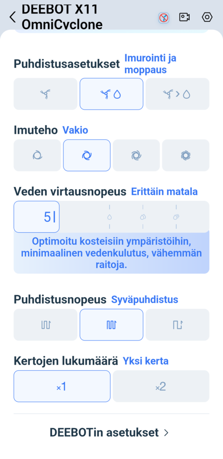 Yksittäisen siivouksen valinnat 2/2