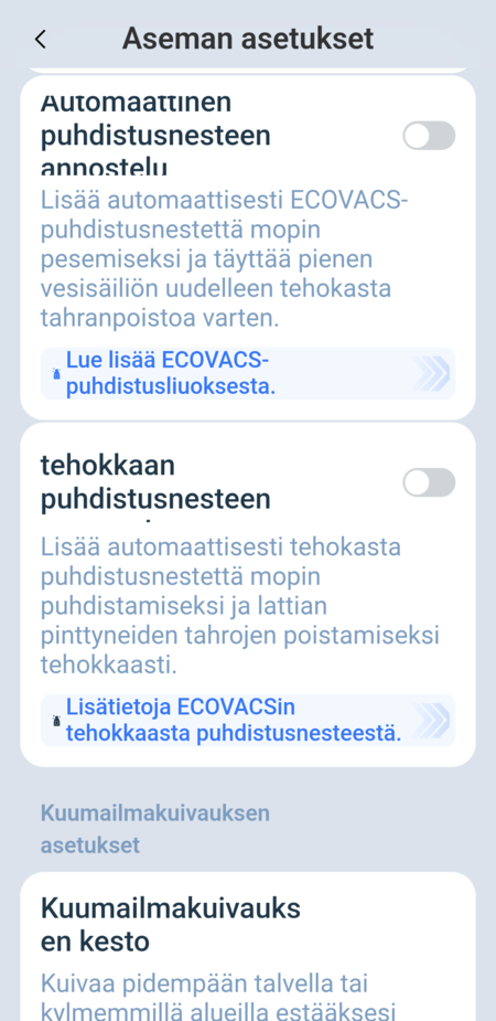 Ecovacsin telakan asetukset 6/8