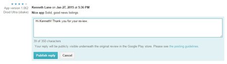 Reply to an Android app review