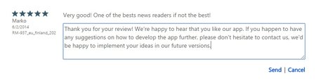 Reply to Windows Phone app review