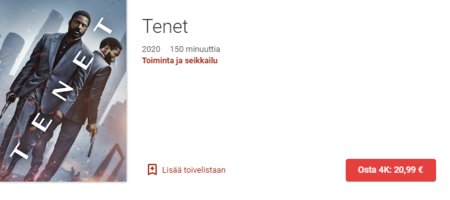 Tenet Suomen Google Play -kaupassa
