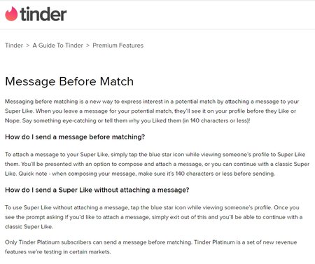 Tinder Platinum: Viesti ennen matchia