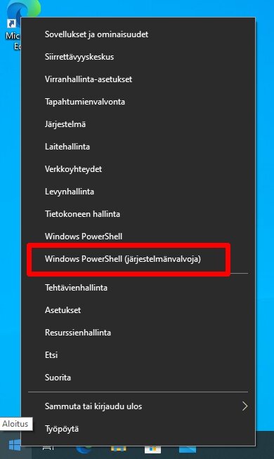 Valitse Windows PowerShell valikosta