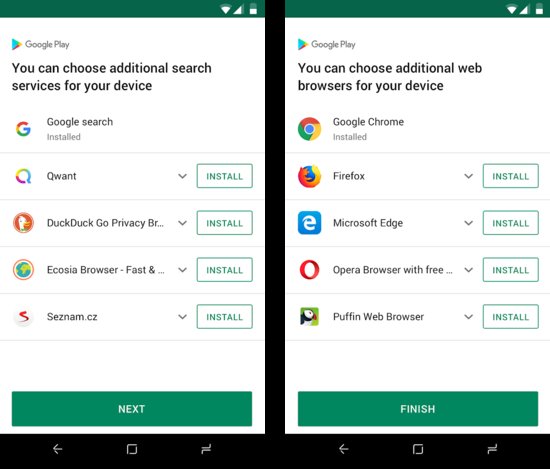 Android browser and search selection options for EU users in 2019