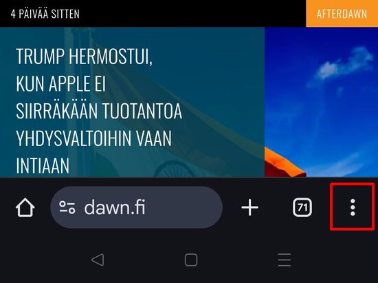 Klikkaa Chromen kolmen pisteen valikkoa