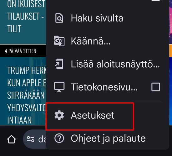 Valitse Asetukset