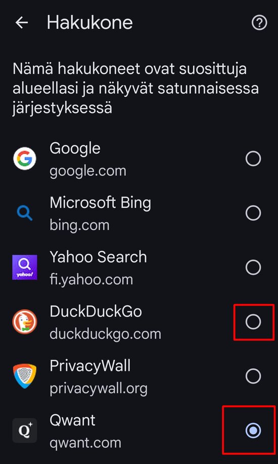 Valitse haluamasi hakukone