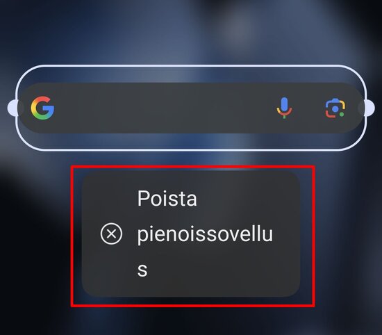Valitse poista pienoissovellus