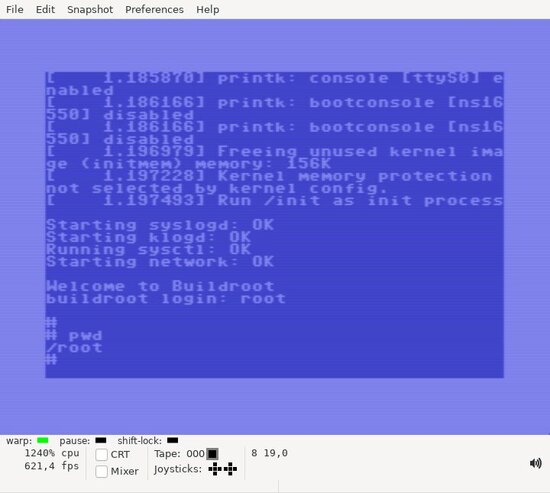 Linuxin komentorivi Commodore 64:n näytöllä