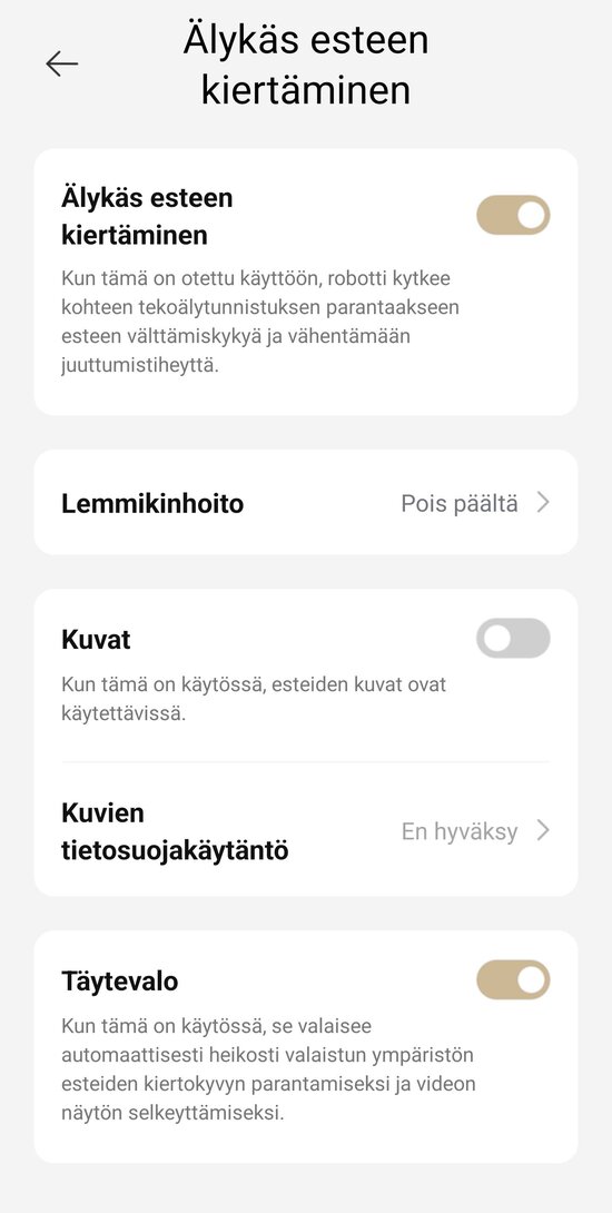 Esteiden väistelyn asetukset