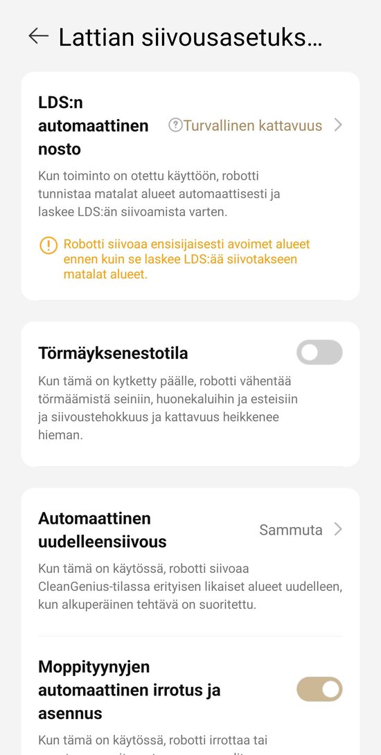 Lattioiden asetukset 1/3
