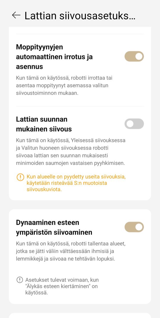 Lattioiden asetukset 2/2