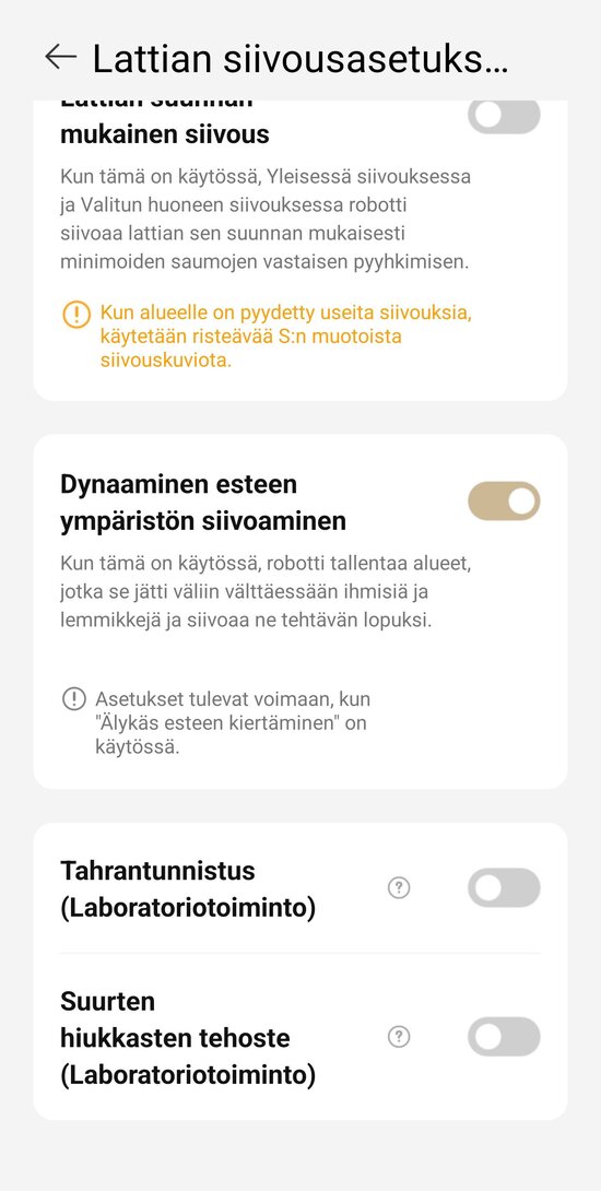 Lattioiden asetukset 3/3