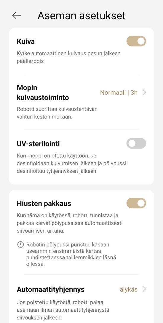 Telakan asetukset 2/2