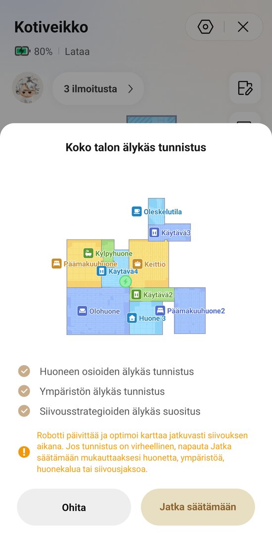 Tunnistetut alueet sovelluksessa