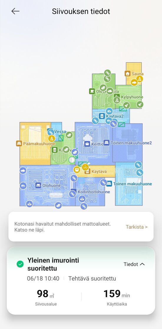 Siivous valmis, tulokset sovelluksessa