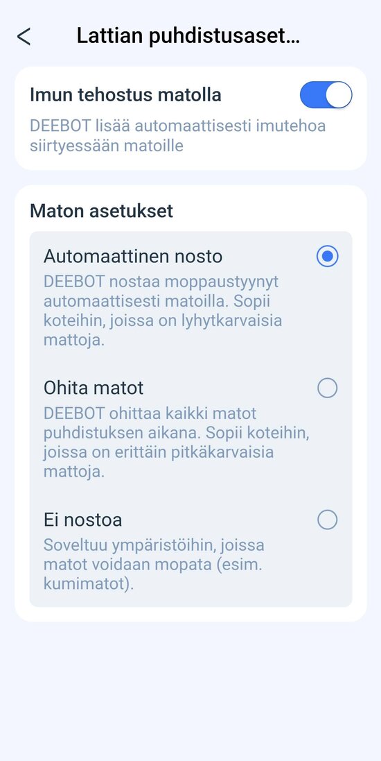 Asetukset siitä, miten mattoja pitäisi käsitellä