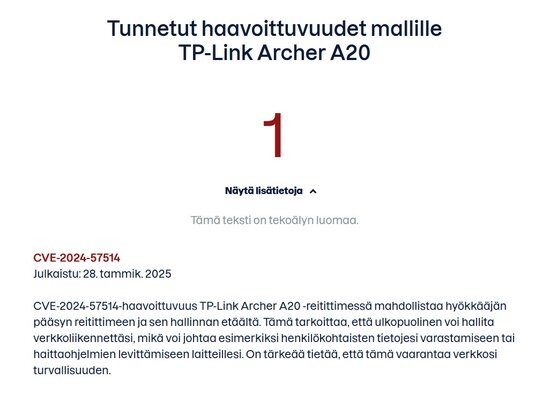 Router Checkerin tulokset TP-Linkin laitteelle